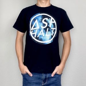 Black Galaxy Print Logo Asphalt Circle T-Shirt